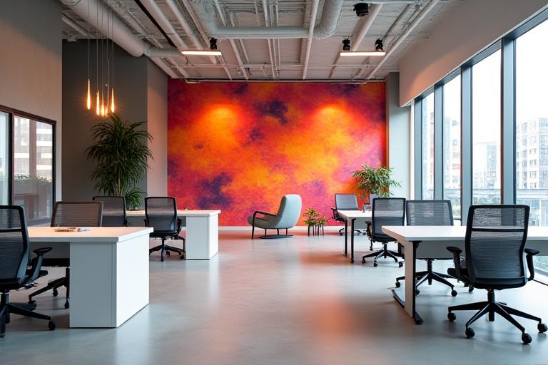 Ufficio creativo con una parete d'accento audace.